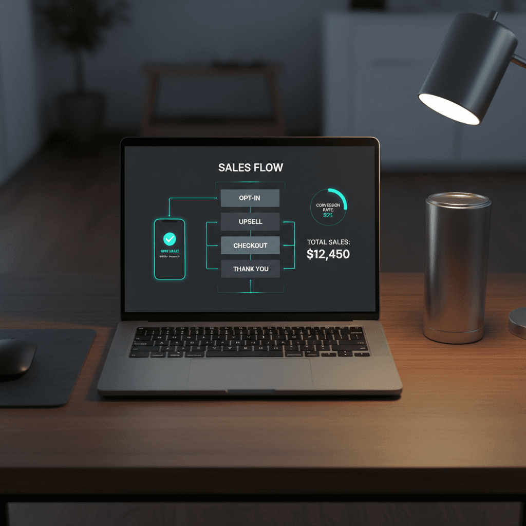 Laptop screen showing a sales funnel dashboard