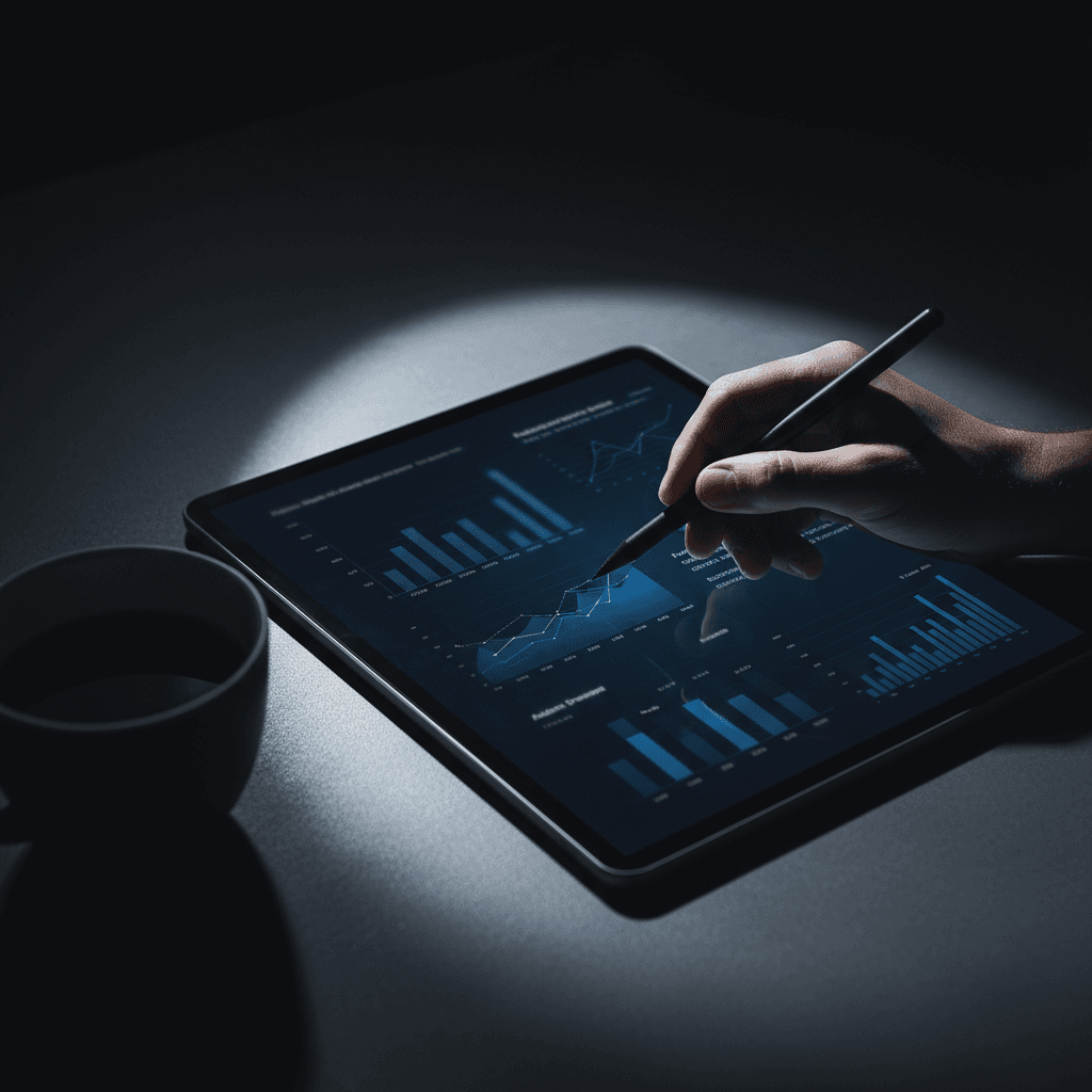 Tablet displaying analytics graphs for monetization audit